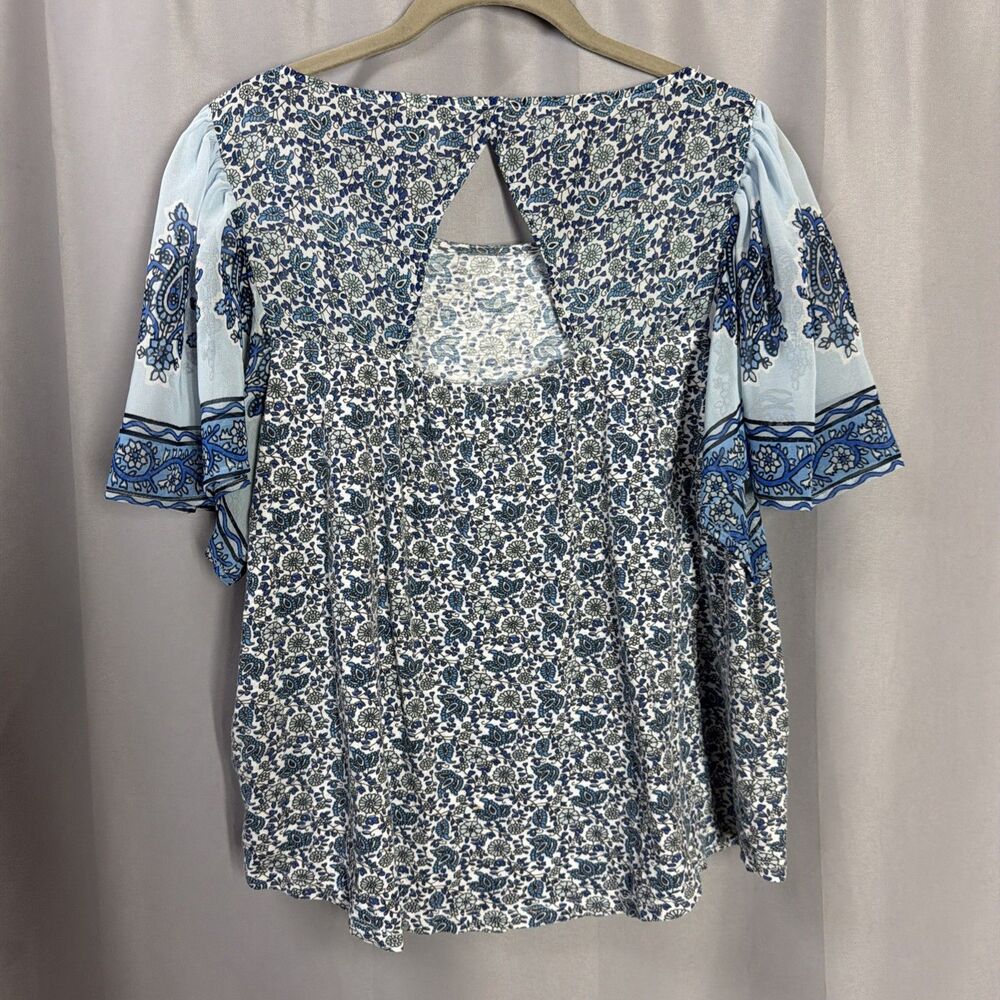 Lucky Brand Flutter Sleeve Top Women's XL Blue Boho Summer Light - Picture 8 of 8